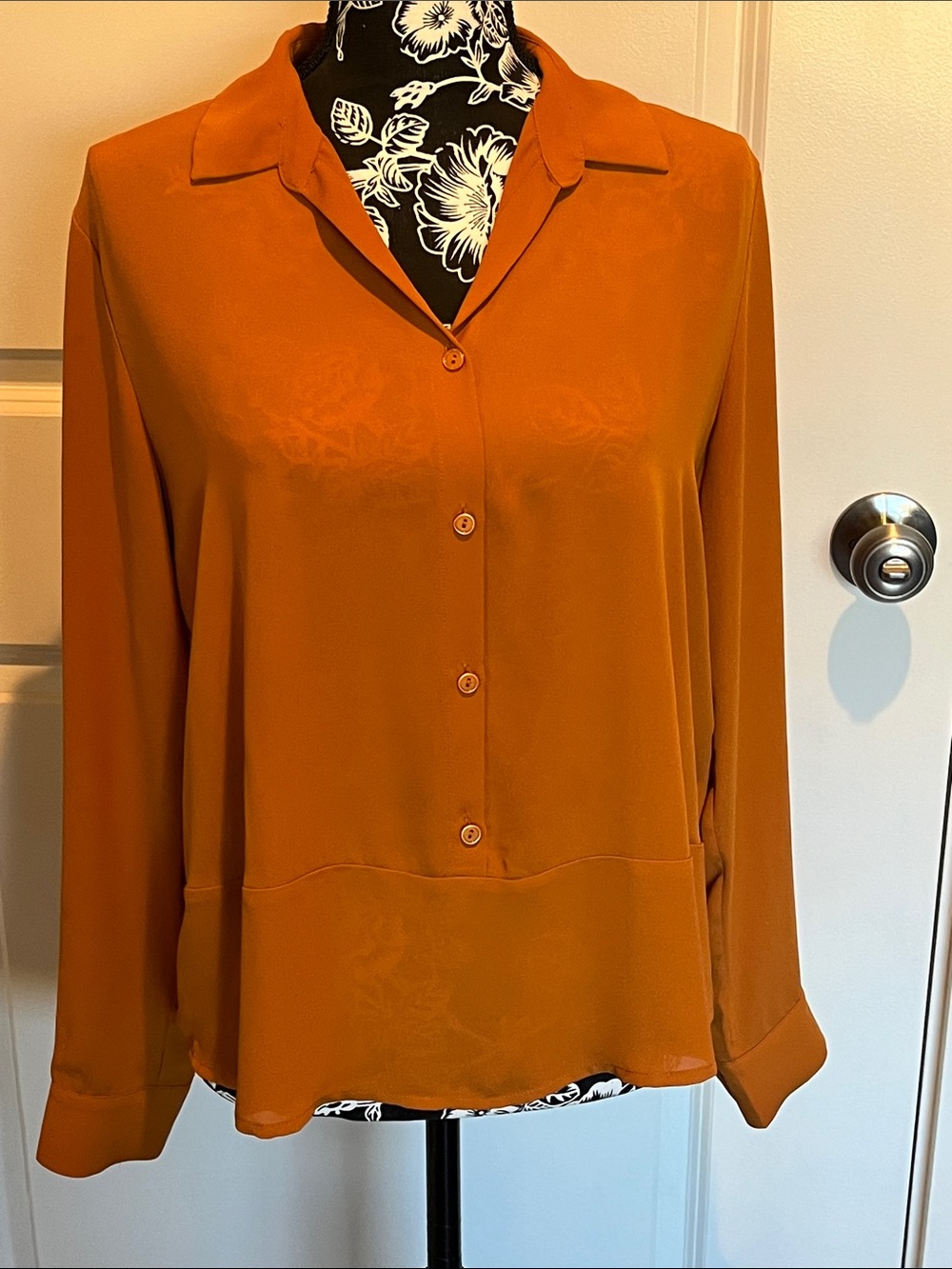 Women's Long Sleeve Button-Front Blouse - Dark Mustard